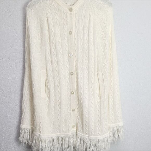 Vintage‎ 60’s chunky knit sweater cape poncho Light ivory - Picture 2 of 6